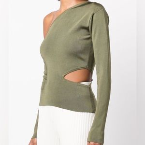 Cult Gaia Teri One-Shoulder Knit Top / Olive Green / Brand New with Tags